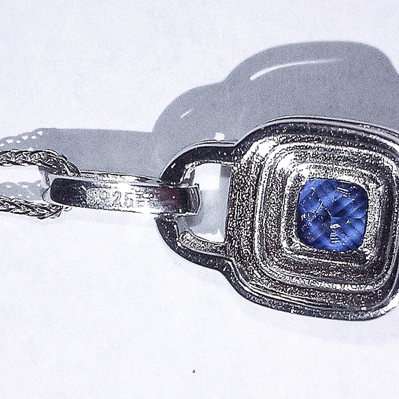 925 Sterling Silver Lab Grown Blue Sapphire Lock Pendant Necklace - Picture 5 of 6